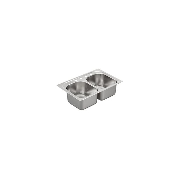 33"X22" Stainless Steel 18 Gauge Double Bowl Drop In Sink